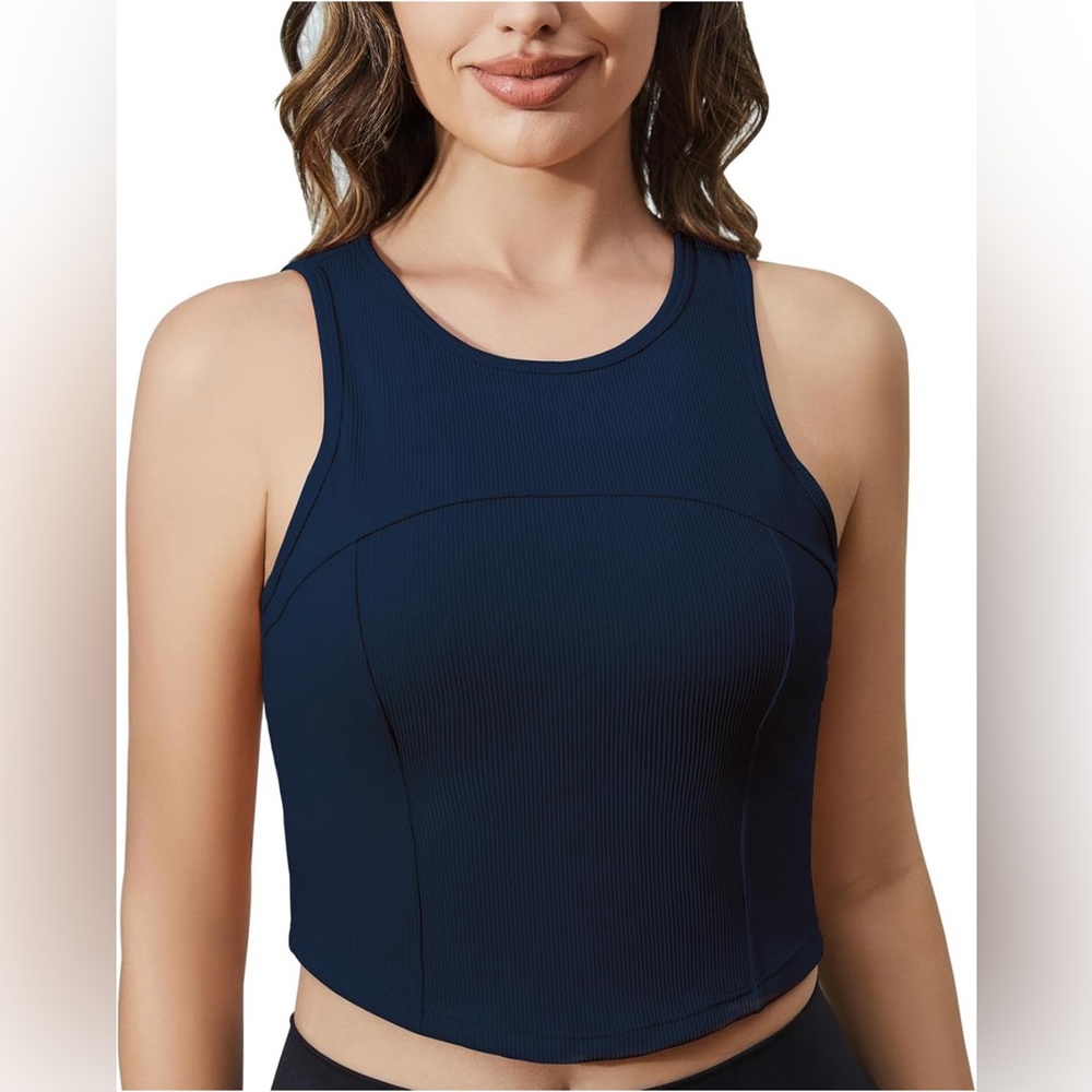 L Womens Tank Top with Built-in Bra Sleeveless Casual size L Navy Blue